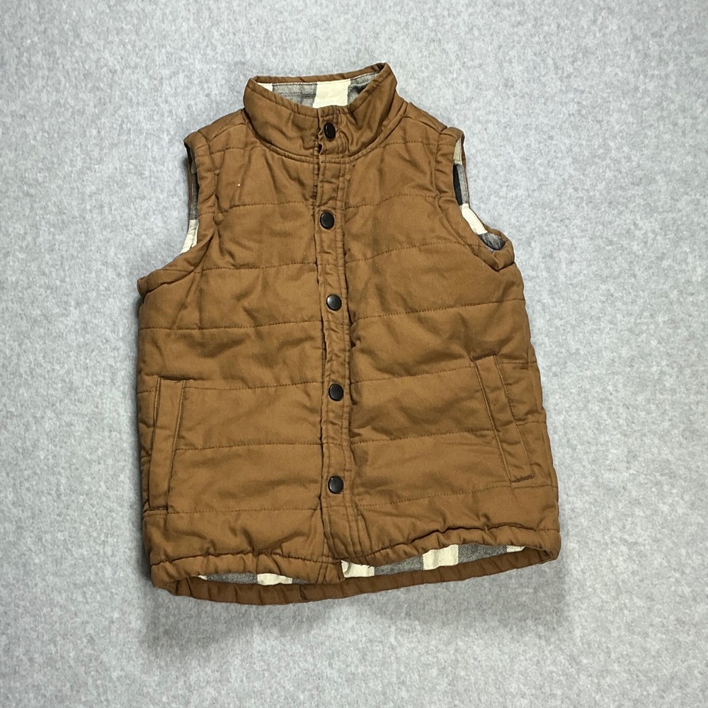 Unionbay Boys Brown Quilted Puffer Vest Plaid Lined Size 6